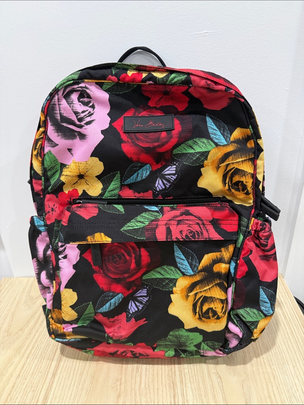 Vera Bradley Black Floral Backpack with Red, Yellow, Pink & Green Accents